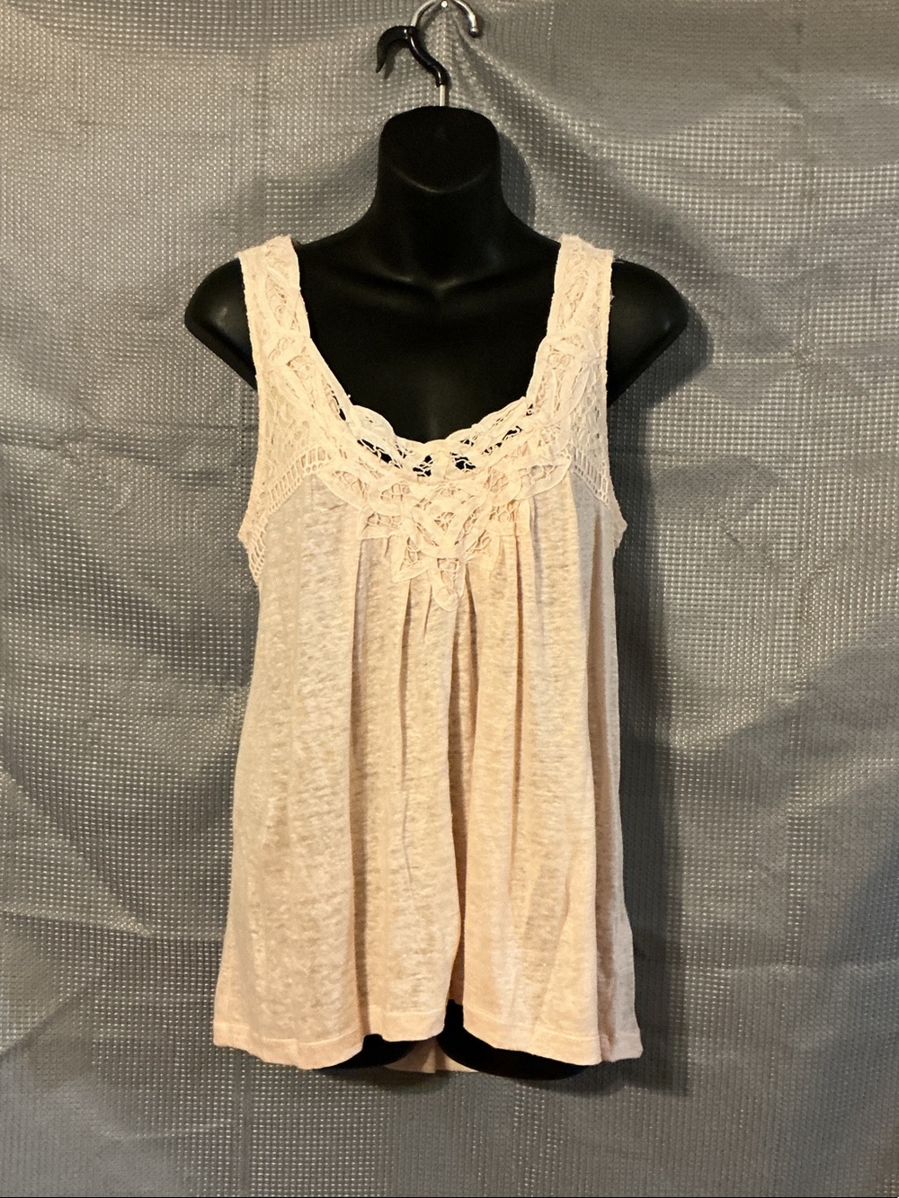 Anthropologie Crochet-Trim Sleeveless Tank - Light Beige